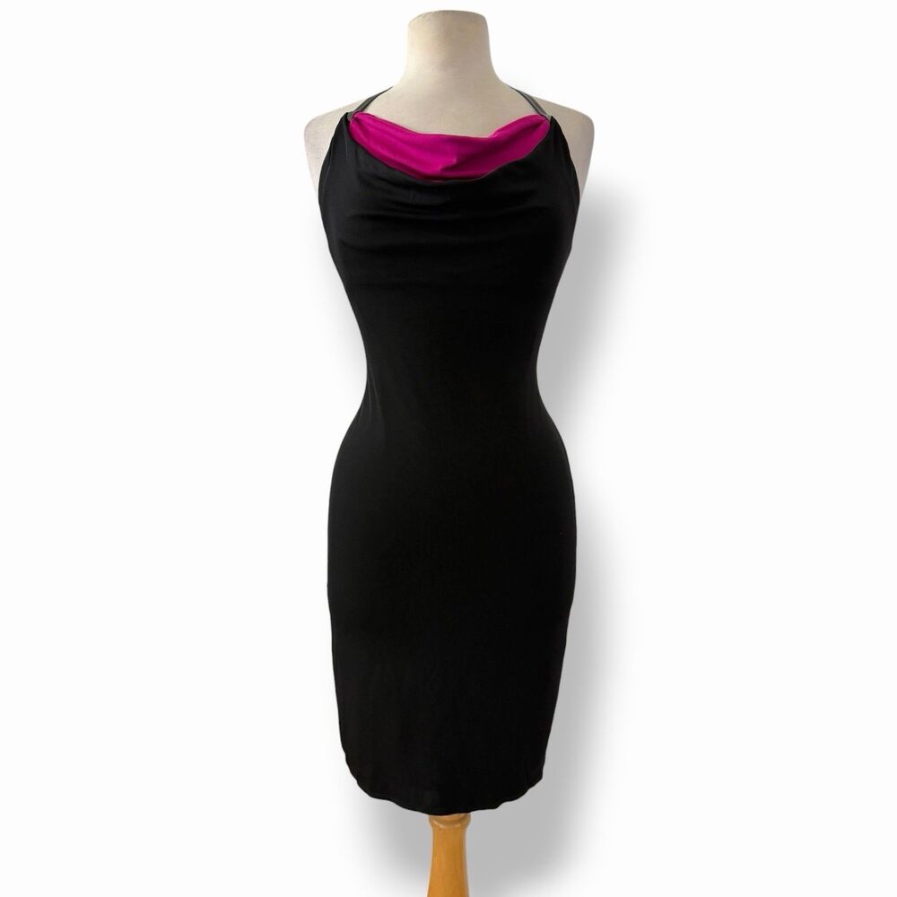 Laundry Shelli Segal Y2K Hot Pink Cowl Neck Backless Halter Bodycon Mini Dress 4